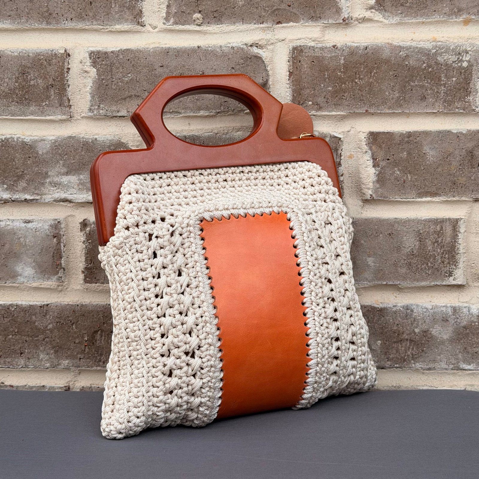 Leather & Wood Tall Clutch