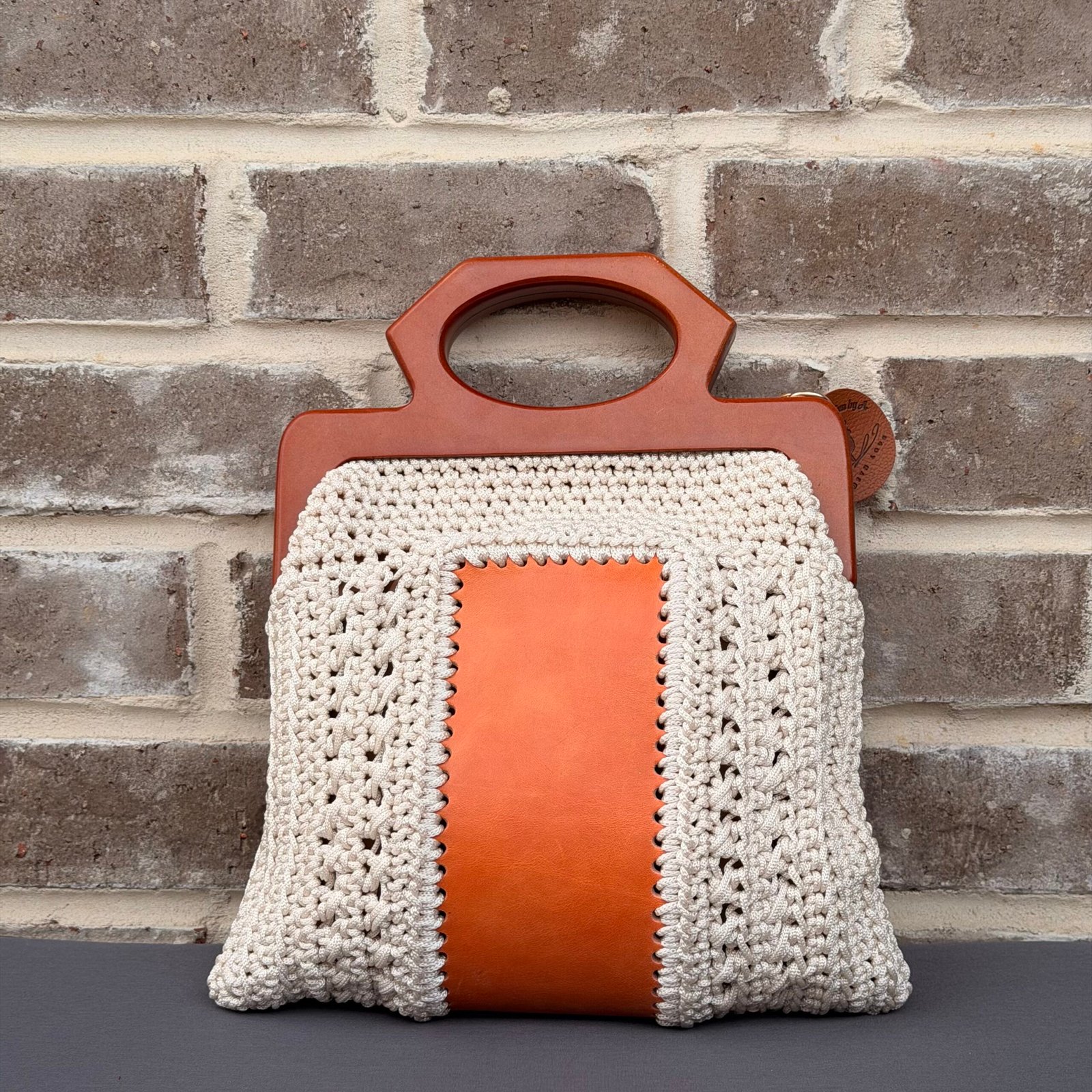 Leather & Wood Tall Clutch - Image 2